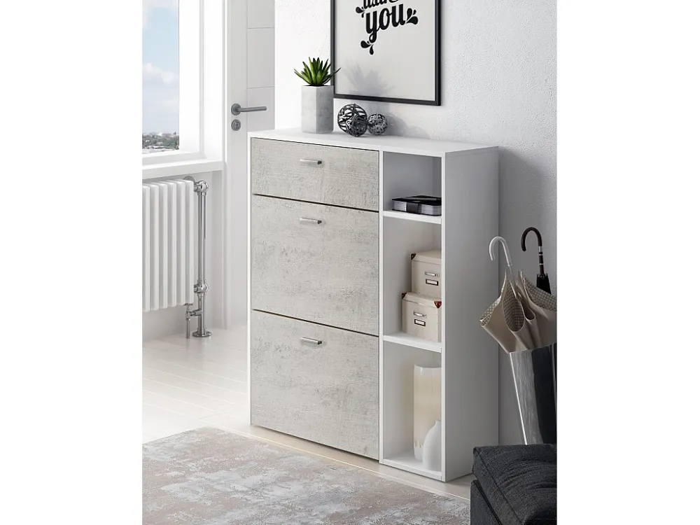 Zapatero Furniture, Windmodel, 90x26x101.5cm, TEGROEP HALL EN HALL, Wit en cement, Moderne stijl Skraut Home