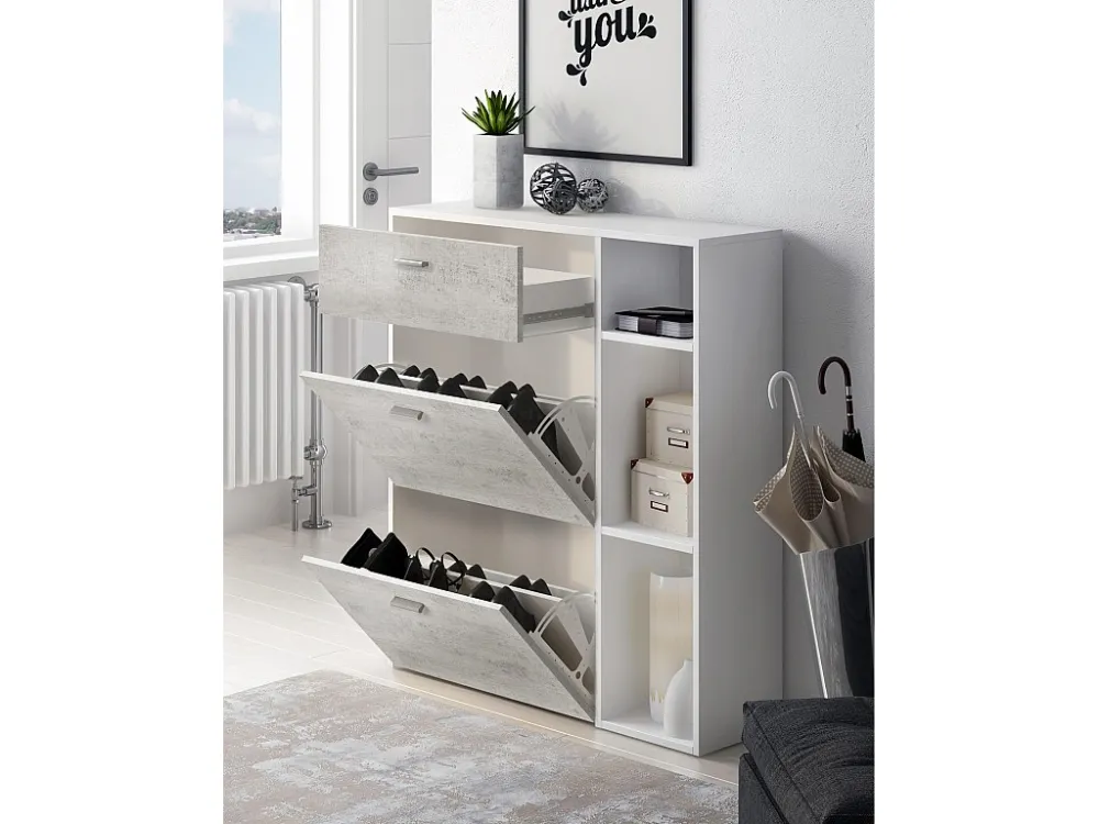 Zapatero Furniture, Windmodel, 90x26x101.5cm, TEGROEP HALL EN HALL, Wit en cement, Moderne stijl Skraut Home