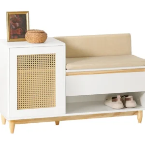 SoBuy FSR128-W Schoenenbank met Opbergruimte, Schoenenkast met Deuren, Planken, Kussen en Lade, Schoenencommode