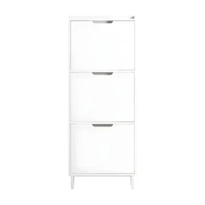 SoBuy Schoenenopbergkast met 3 kleppen Schoenenkast Schoenenladekast Entreekast Schoenenopberger – Wit, 50x19x129 cm, FSR1...