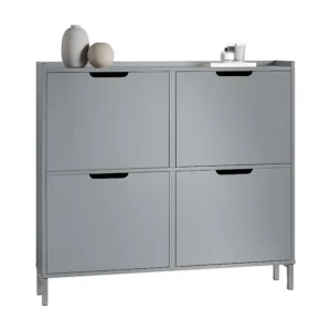 SoBuy Schoenenopbergkast Schoenenkast Schoenenkast 4 kleppen Halkast Schoenenopbergkast – Grijs, 100x19x90cm, FSR100-HG