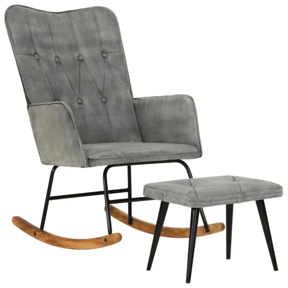 Schommelstoel met voetensteun vintage stijl canvas grijs