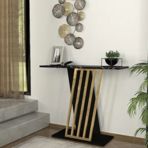 Consoletafel - Kleur: zwart marmereffect en goud - ORSONA