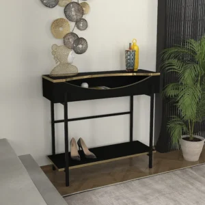 Consoletafel met 1 plank en 1 nis - Zwart en goudkleurig - MERIOVA
