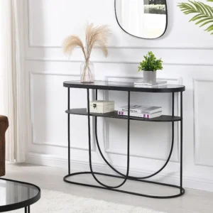 Consoletafel met 1 plank van metaal en gerookt glas - Zwart en transparant - PRETORIA