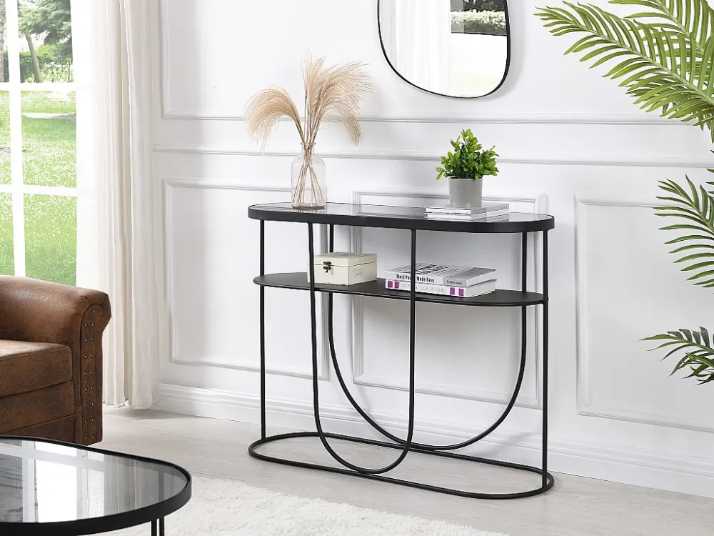Consoletafel met 1 plank van metaal en gerookt glas - Zwart en transparant - PRETORIA