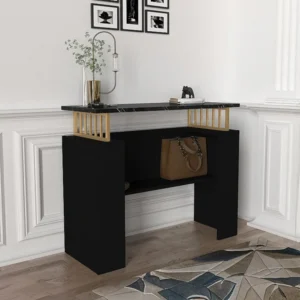 Consoletafel met 1 plank - Zwart marmereffect en goudkleurig - LIRIONA