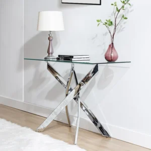 Consoletafel van gehard glas en chroomkleurig metaal - Transparant - COSIMA
