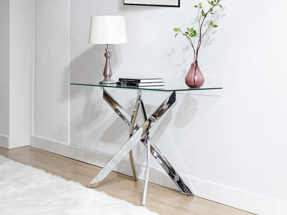 Consoletafel van gehard glas en chroomkleurig metaal - Transparant - COSIMA