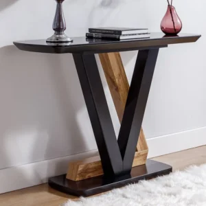 Consoletafel van mdf - Naturel en zwart - BANEMIA
