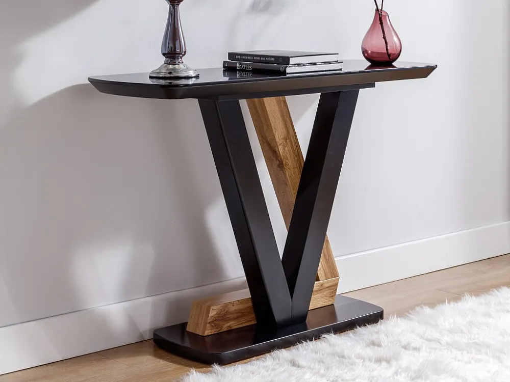 Consoletafel van mdf - Naturel en zwart - BANEMIA