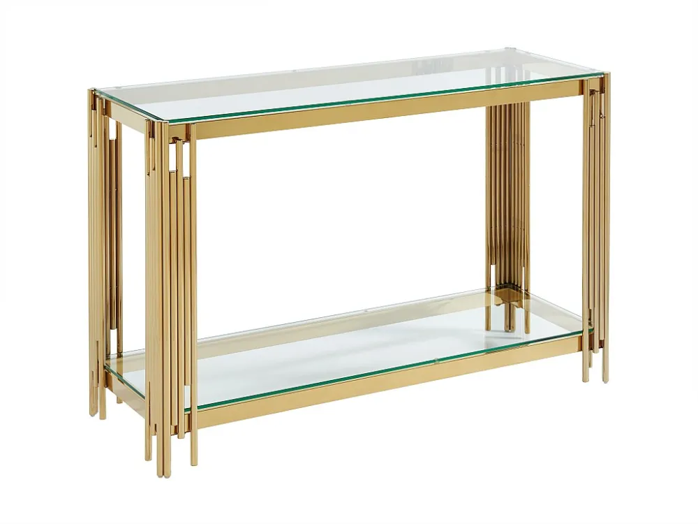 Consoletafel van gehard glas en roestvrij staal - Goudkleurig - NOMELANO PASCAL MORABITO