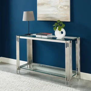 Consoletafel van gehard glas en roestvrij staal - Verchroomd - NOMELANO PASCAL MORABITO