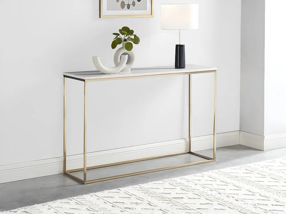 Design sidetable ARETHA - Marmer en metaal - Wit en goudkleurig - Koop nu goedkoop online PASCAL MORABITO
