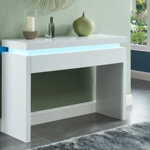 Sidetable EMERSON - Leds - 2 laden - Wit gelakt