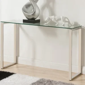 Sidetable FREYA - Gehard glas en gechroomd metaal