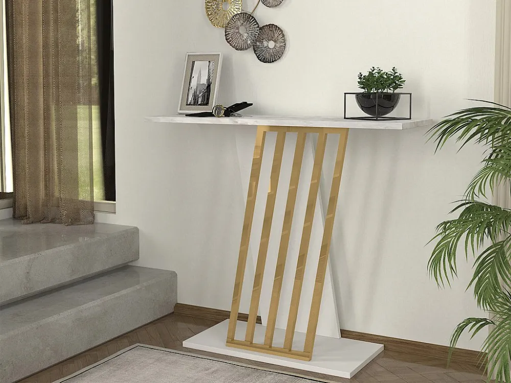 Sidetable - Kleuren: look van wit marmer en goud - ORSONA
