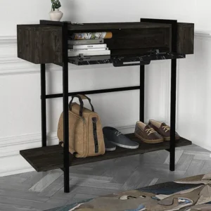 Sidetable met 1 deurtje en 1 legplank - Donkere houtlook en zwarte marmerlook - Koop nu