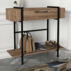 Sidetable met 1 deurtje en 1 legplank - Lichte houtlook en zwart - CHENOA - Koop nu online