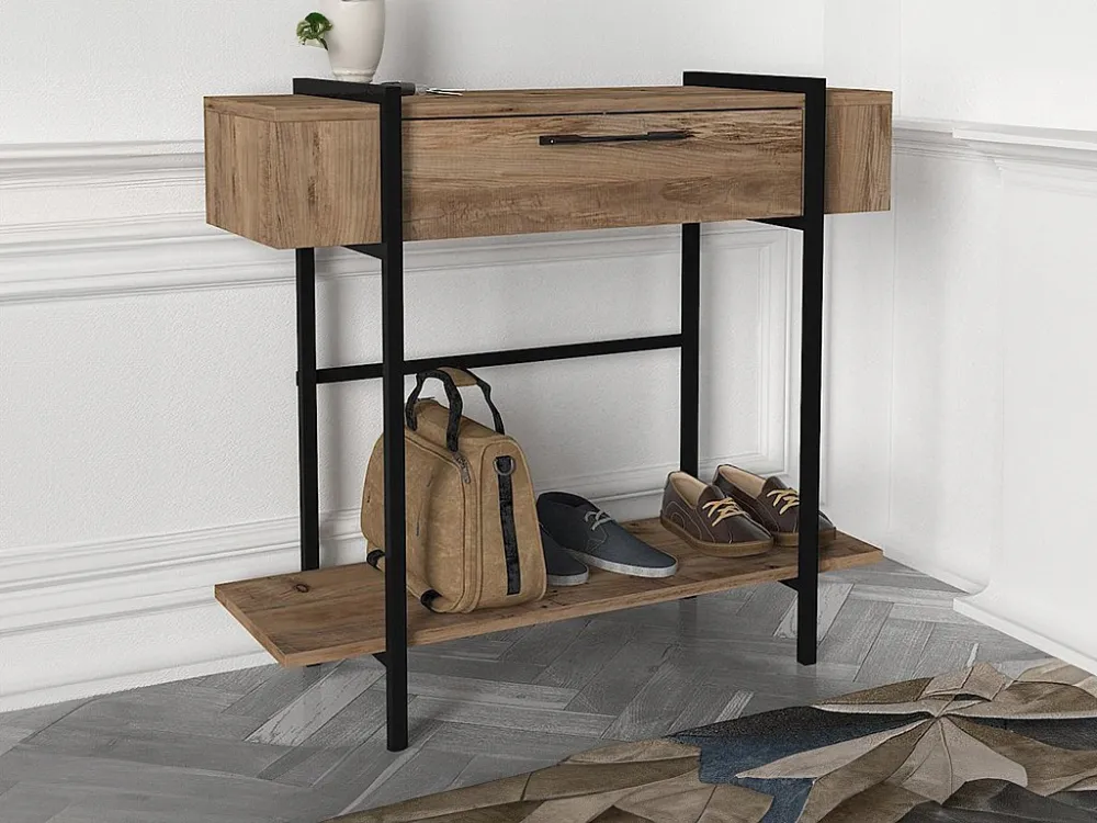 Sidetable met 1 deurtje en 1 legplank - Lichte houtlook en zwart - CHENOA - Koop nu online