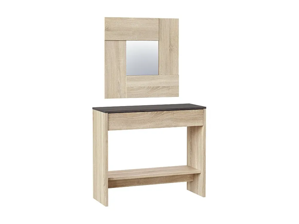 Halmeubel Pablo 1 lade + spiegel, eiken en roestkleur VS Venta-stock