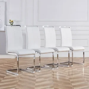 Chaise à piétement luge Lot de 4 - Piétement en métal chromé Pouvant supporter jusqu'à 120 kg Rembourrage souple avec...