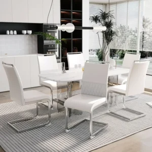 Chaise de salle à manger moderne lot de 6 - Chaise piétement haut dossier rembourré rayures transversales dossier pour sal...