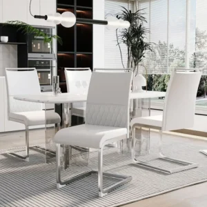 Chaise de salle à manger moderne lot de 4 - Chaise piétement haut dossier rembourré rayures transversales dossier pour sal...