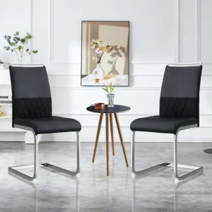 Chaise de salle à manger moderne lot de 2 - Chaise piétement haut dossier rembourré rayures transversales dossier pour sal...