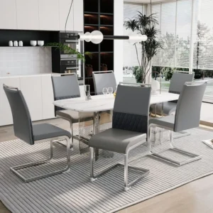 Chaise de salle à manger moderne lot de 6 - Chaise piétement haut dossier rembourré rayures transversales dossier pour sal...