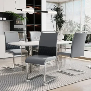 Chaise de salle à manger moderne lot de 4 - Chaise piétement haut dossier rembourré rayures transversales dossier pour sal...