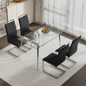 Chaise de salle à manger moderne lot de 4 - Chaise piétement haut dossier rembourré rayures transversales dossier pour sal...