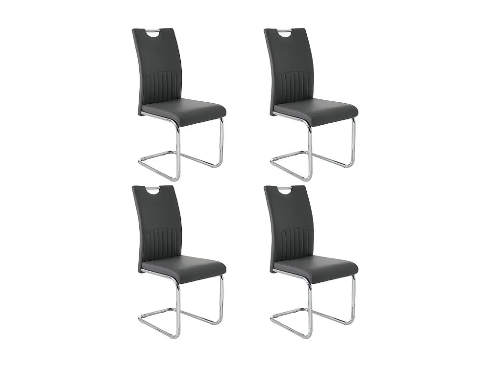 Lot de 4 chaise de piétement luge, structure en métal chromé, charge max 150 kg, similicuir PU, gris foncé