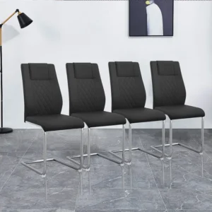 Lot de 4 chaises de piétement luge, dossier motif diamant, structure en métal chromé, charge max 150 kg, revêtement en sim...
