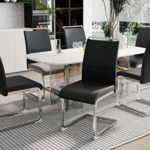 Set van 6 eetkamerstoelen - Linnen en PU leer - Metalen poten - Zwart en grijs - BLITZ Merax