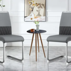 Set van 2 eetkamerstoelen - Linnen en PU leer - Metalen poten - Grijs - BLITZ Merax