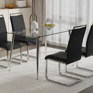 Set van 4 eetkamerstoelen - Linnen en PU leer - Metalen poten - Zwart en grijs - BLITZ Merax