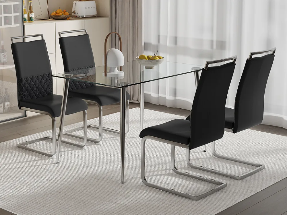 Set van 4 eetkamerstoelen - Linnen en PU leer - Metalen poten - Zwart en grijs - BLITZ Merax