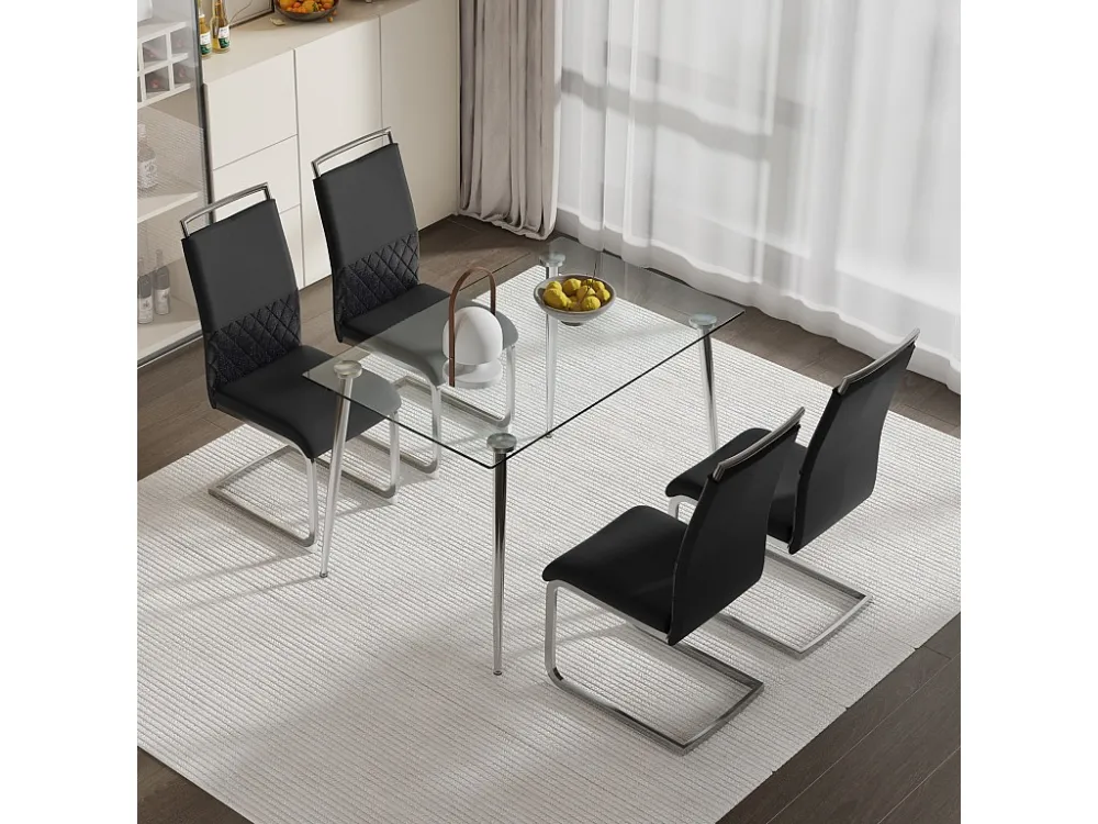 Set van 4 eetkamerstoelen - Linnen en PU leer - Metalen poten - Zwart en grijs - BLITZ Merax