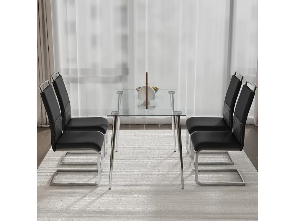 Set van 4 eetkamerstoelen - Linnen en PU leer - Metalen poten - Zwart en grijs - BLITZ Merax