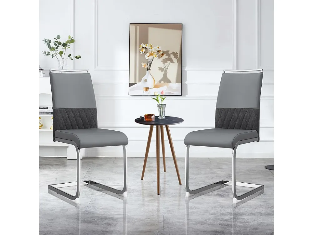 Set van 6 eetkamerstoelen - Linnen en PU leer - Metalen poten - Grijs - BLITZ Merax