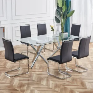 Set van 4 Kunstleren sledestoelen - Metalen poten - Zonder armleuningen - Zwart Merax