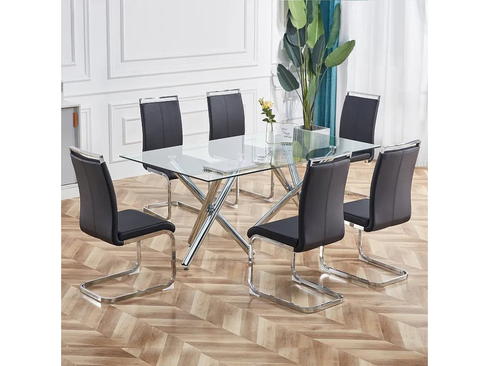 Set van 4 Kunstleren sledestoelen - Metalen poten - Zonder armleuningen - Zwart Merax