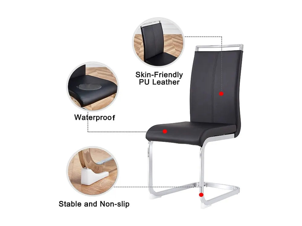 Set van 4 Kunstleren sledestoelen - Metalen poten - Zonder armleuningen - Zwart Merax