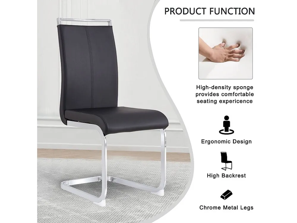 Set van 4 Kunstleren sledestoelen - Metalen poten - Zonder armleuningen - Zwart Merax