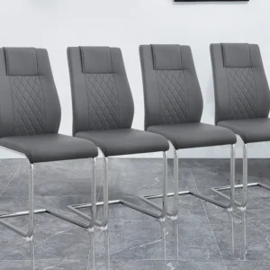 Set van 4 kunstleren sledestoelen - metalen poten - rugleuning ruitpatroon - grijs Merax