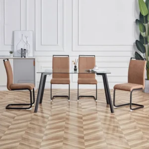 Set van 4 Kunstleren sledestoelen - Metalen poten - Zonder armleuningen - Bruin Merax