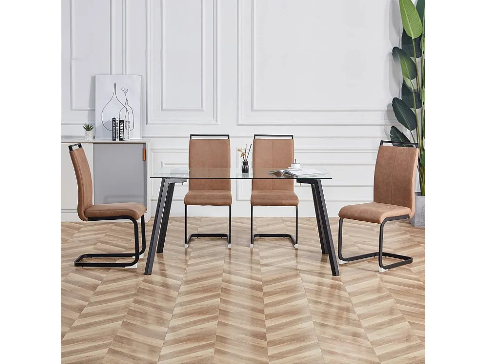 Set van 4 Kunstleren sledestoelen - Metalen poten - Zonder armleuningen - Bruin Merax