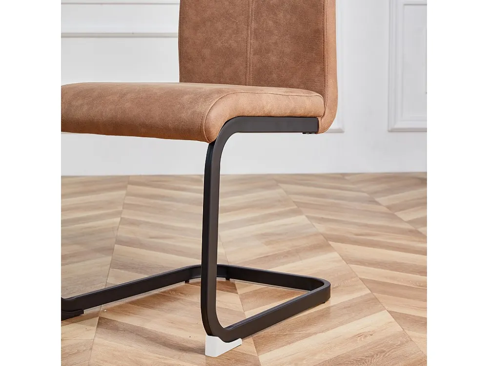 Set van 4 Kunstleren sledestoelen - Metalen poten - Zonder armleuningen - Bruin Merax