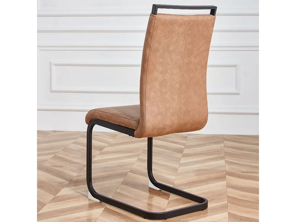 Set van 4 Kunstleren sledestoelen - Metalen poten - Zonder armleuningen - Bruin Merax